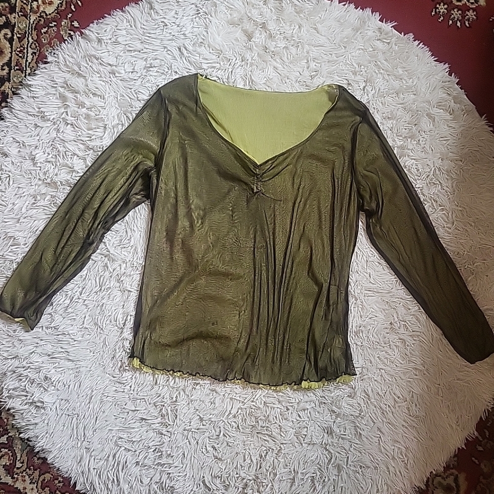 Sheer Mesh Fairycore Fairy Whimsygoth Witchy Long Sleeve Lettuce Hem Blouse Top